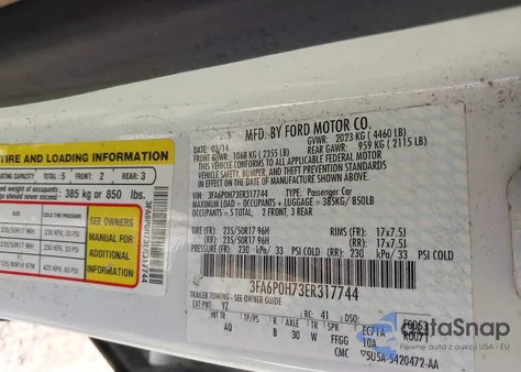 2014 Ford Fusion Se из США, поврежденный, VIN 3FA6P0H73ER317744